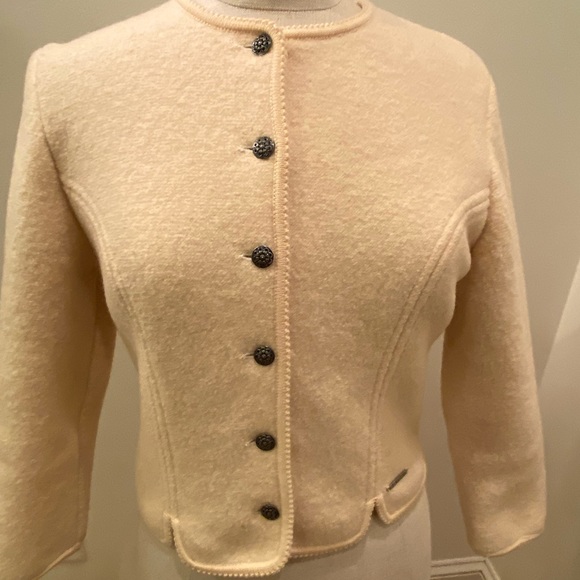 Geiger Womens Knit Cream Knit Blazer / Jacket w Crew Neck and Silver Buttons /S - Picture 5 of 16